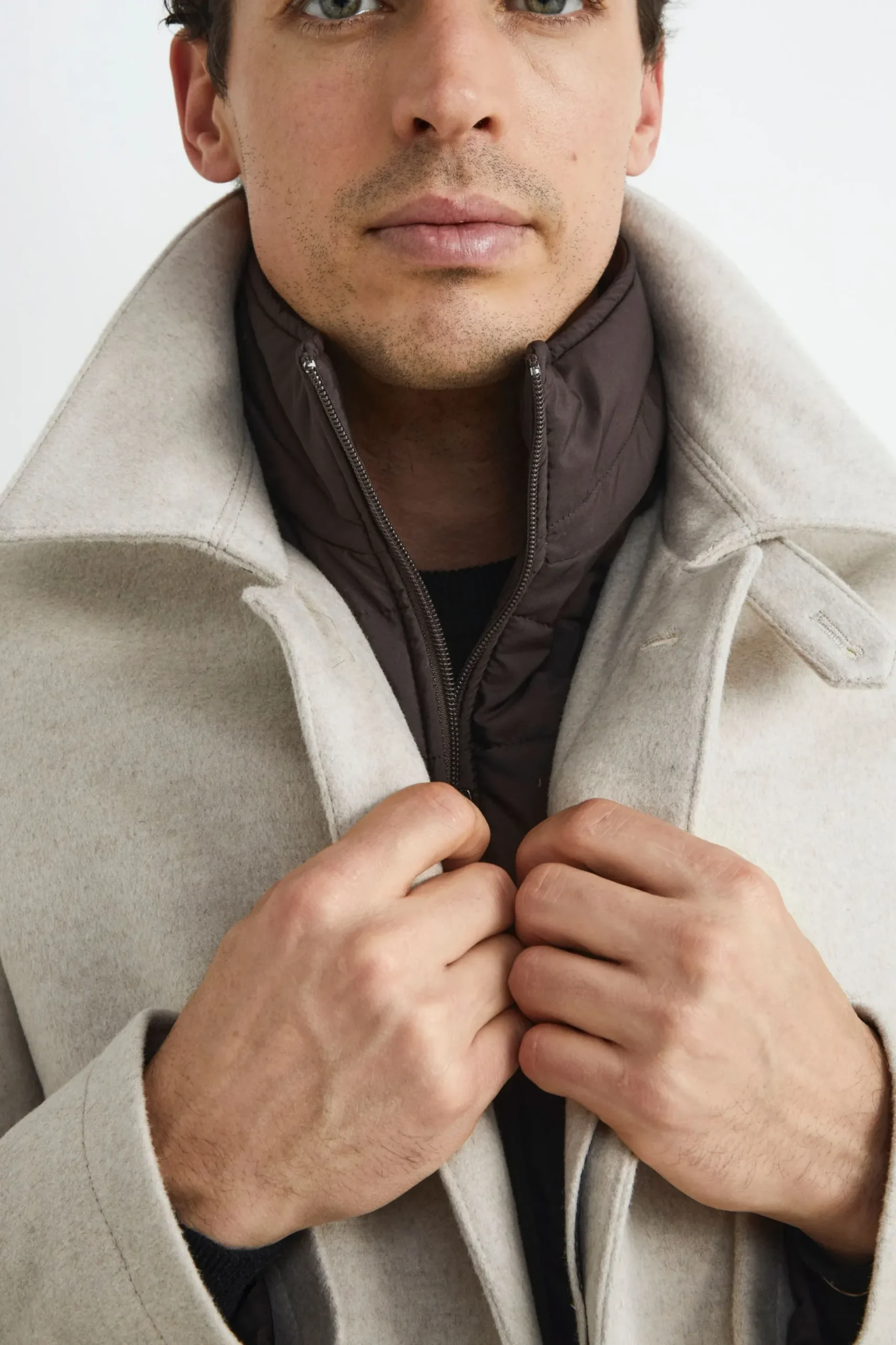 Cappotto trapuntato in lana - BEIGE
