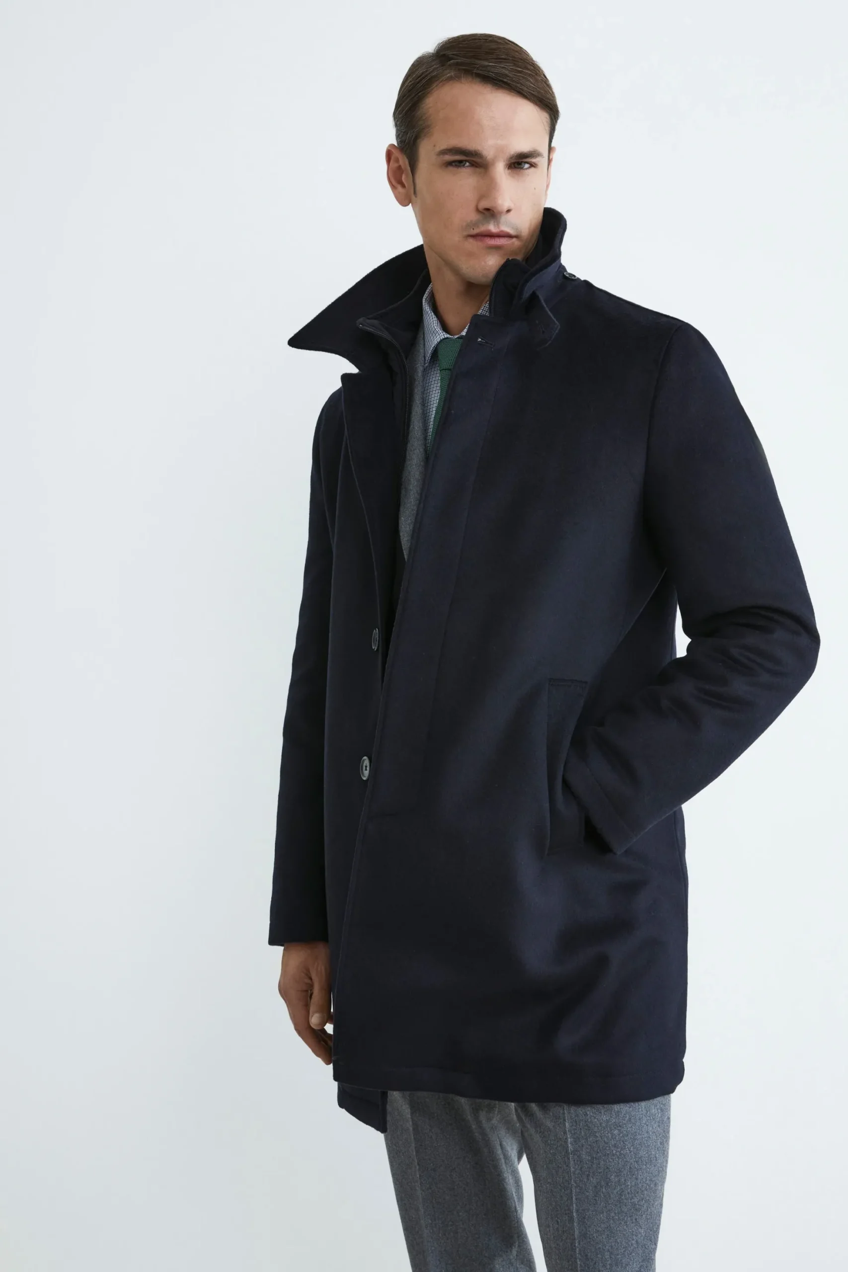Cappotto trapuntato in lana - BLU