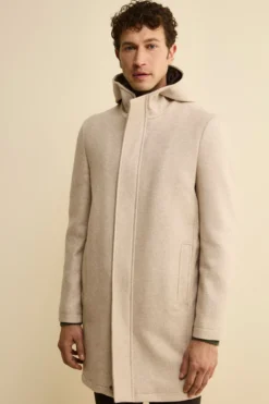 Cappotto Twill in Misto Lana con Zip e Cappuccio - TORTORA