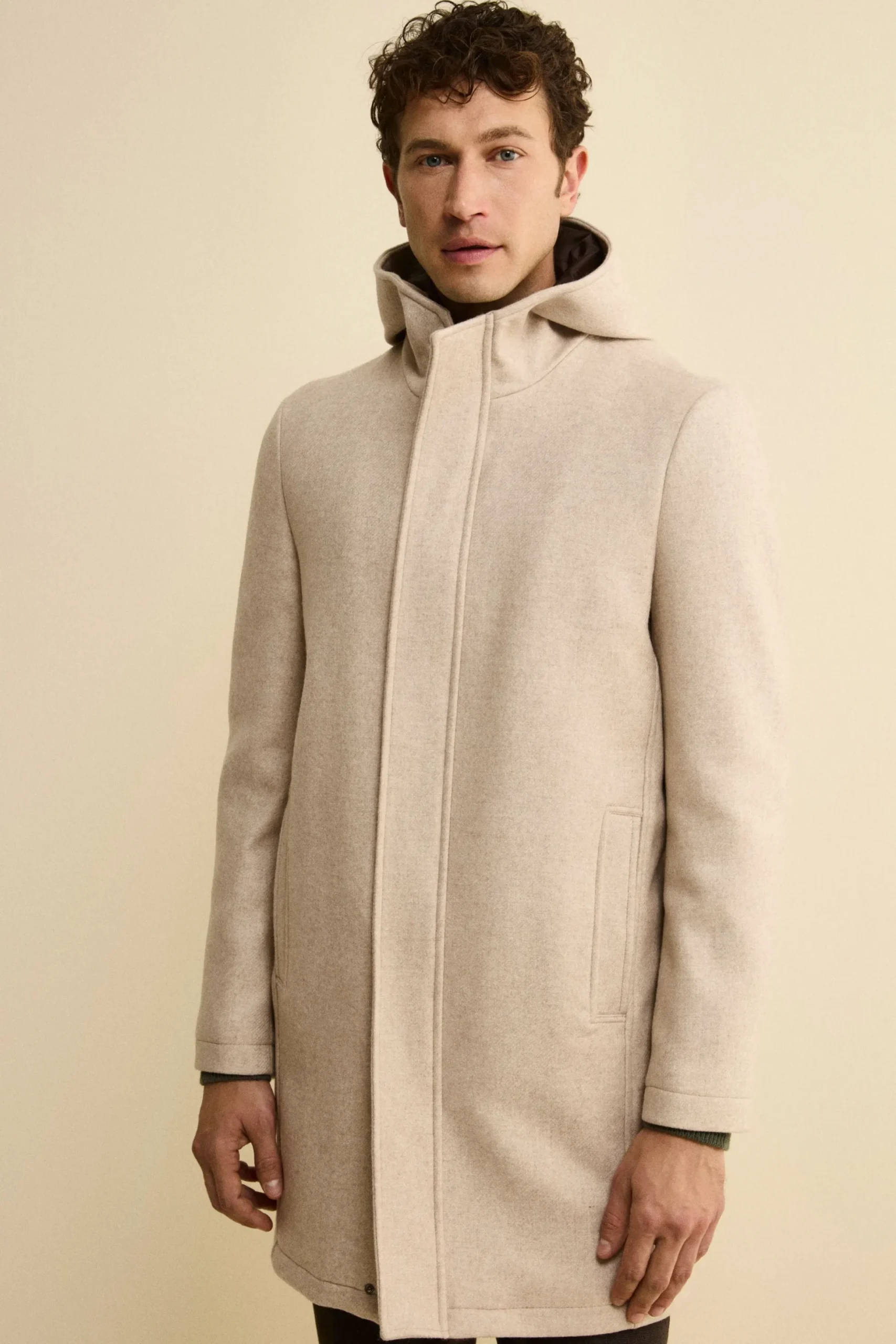 Cappotto Twill in Misto Lana con Zip e Cappuccio - TORTORA