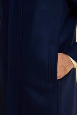Cappotto Twill in Misto Lana con Zip e Cappuccio - BLU