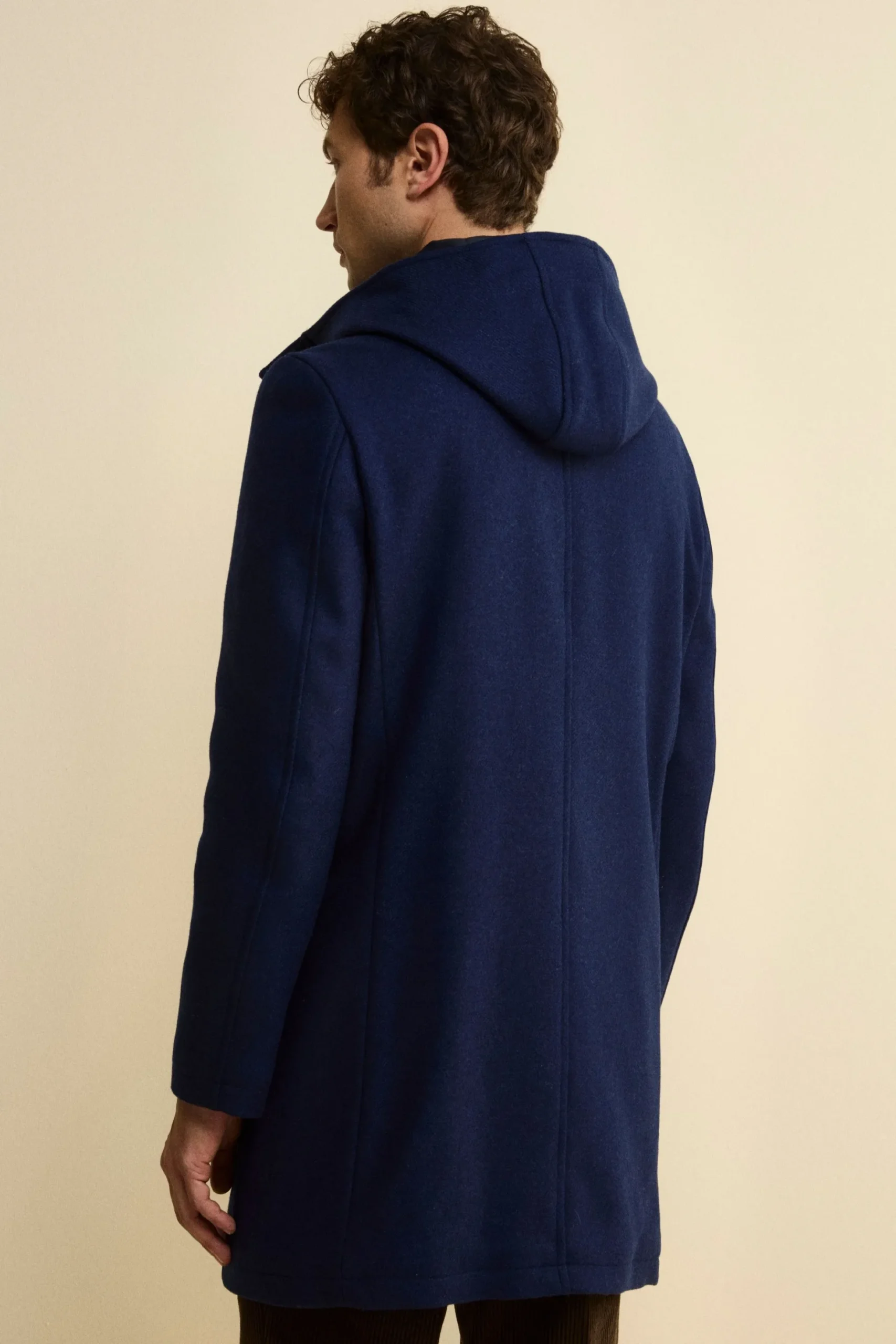 Cappotto Twill in Misto Lana con Zip e Cappuccio - BLU