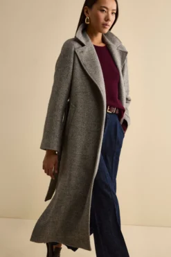 Cappotto Vestaglia con Cintura in Misto Lana - GRIGIO SPIGATO