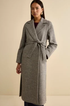 Cappotto Vestaglia con Cintura in Misto Lana - GRIGIO SPIGATO