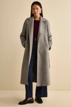 Cappotto Vestaglia con Cintura in Misto Lana - GRIGIO SPIGATO