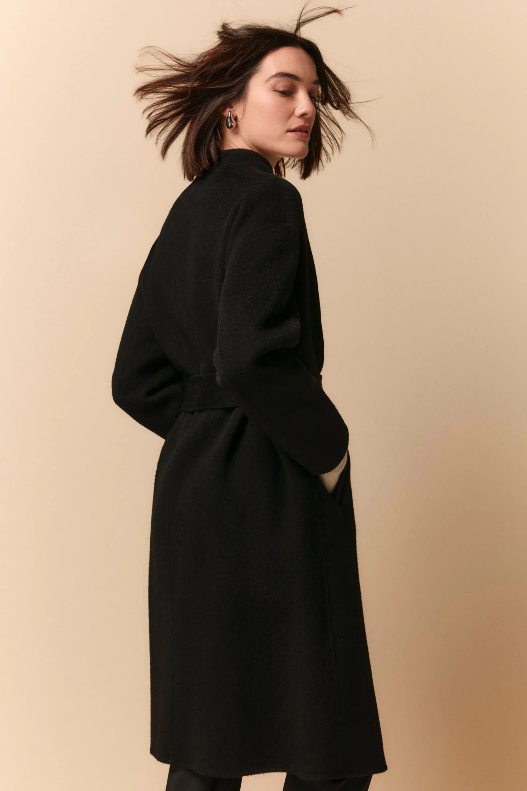 Cappotto Vestaglia in Lana - NERO