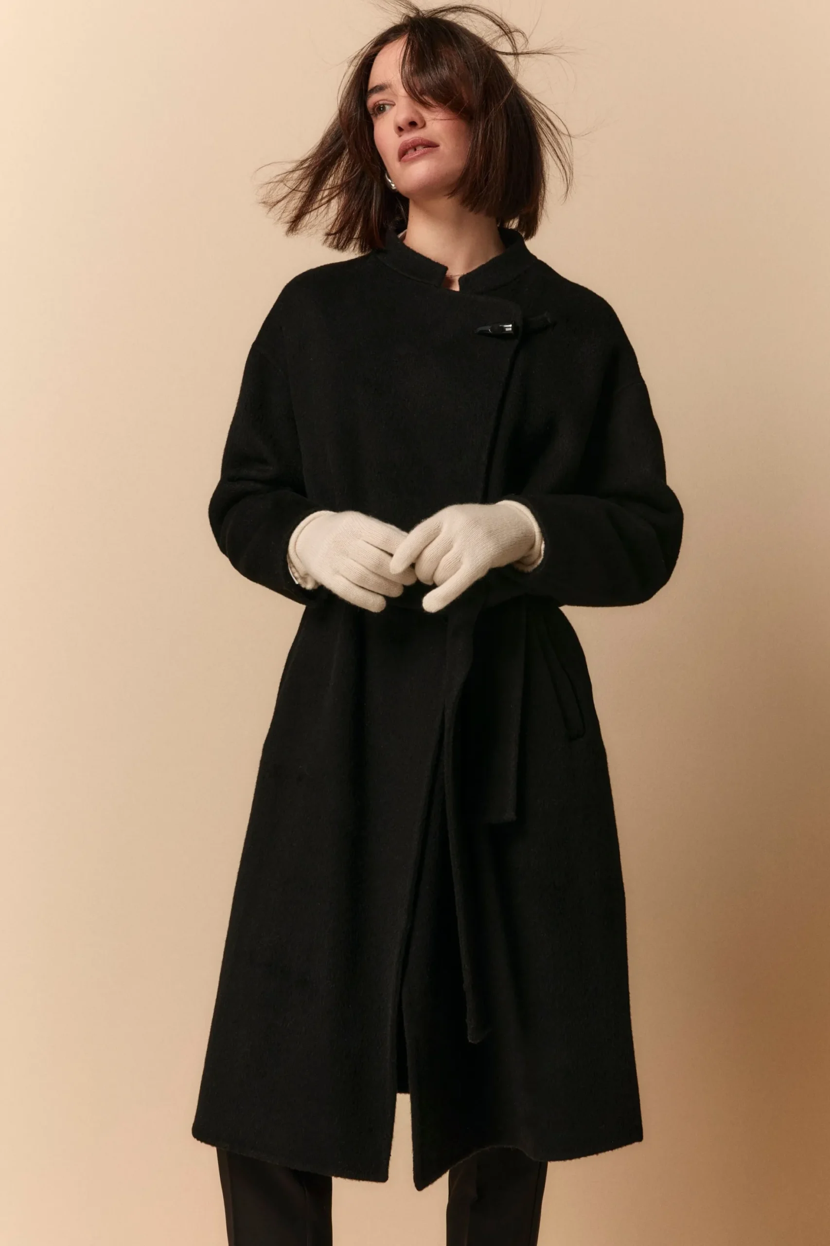 Cappotto Vestaglia in Lana - NERO
