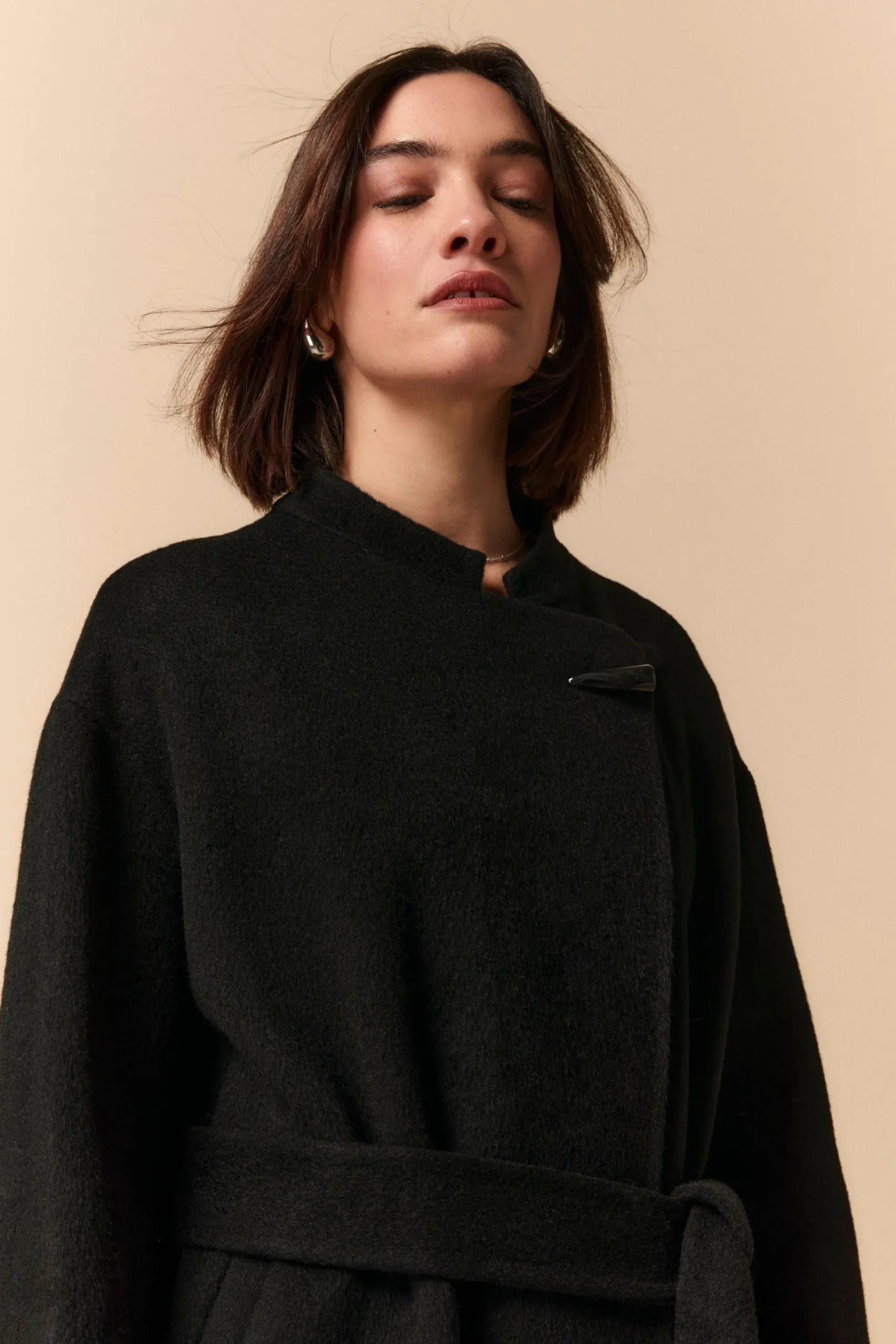 Cappotto Vestaglia in Lana - NERO