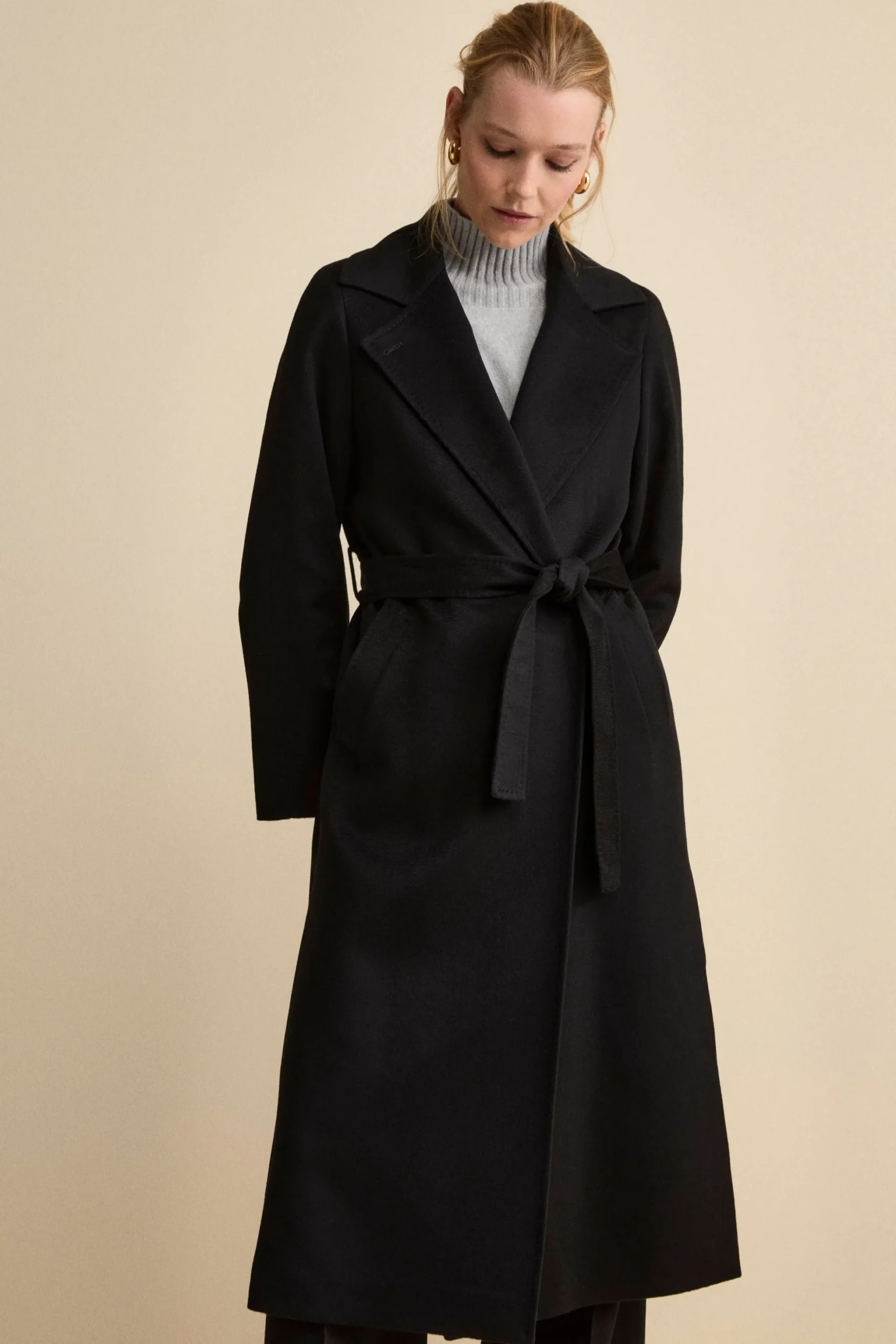 Cappotto Vestaglia Lungo in Cashmere - NERO