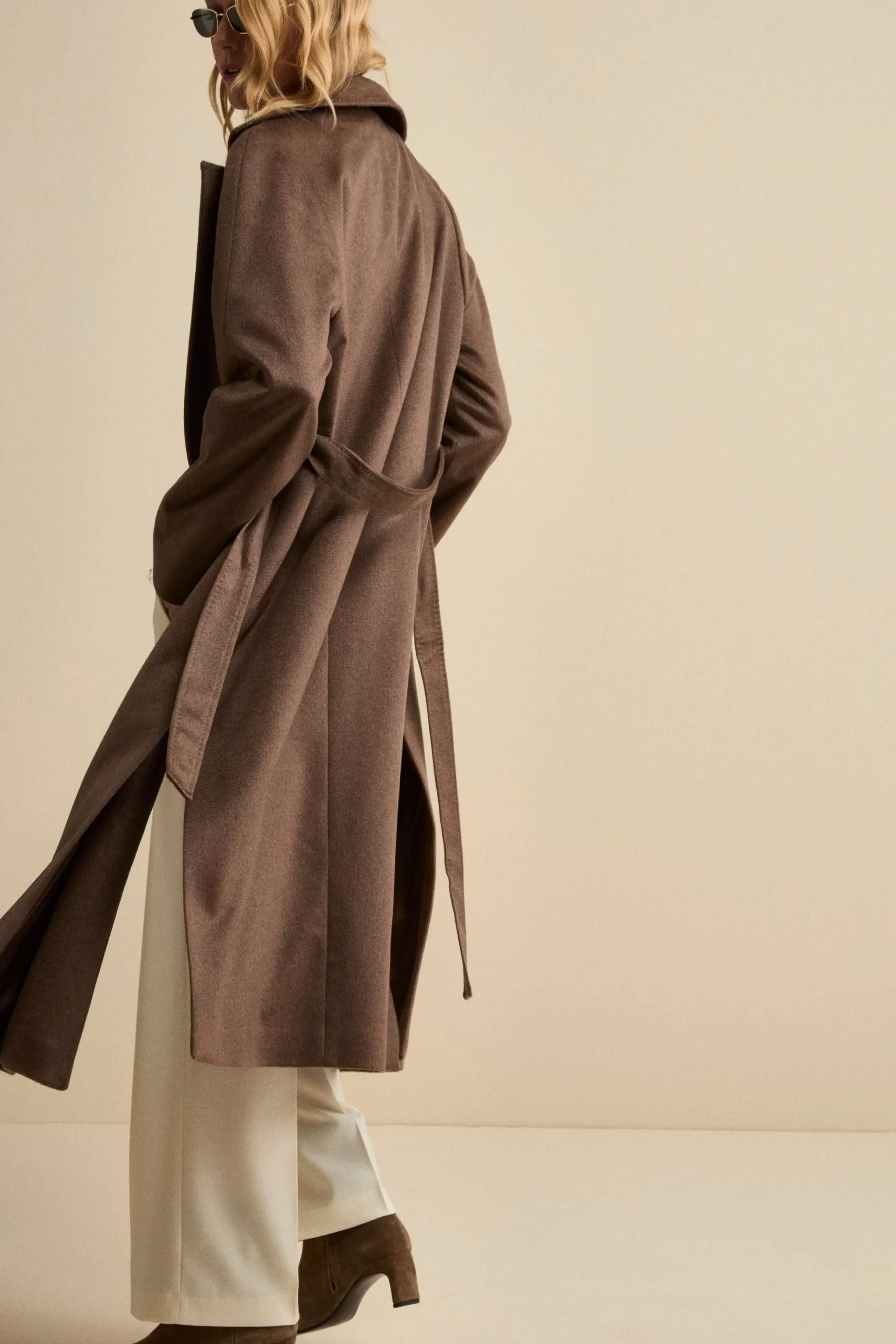 Cappotto Vestaglia Lungo in Puro Cashmere - NOCCIOLA