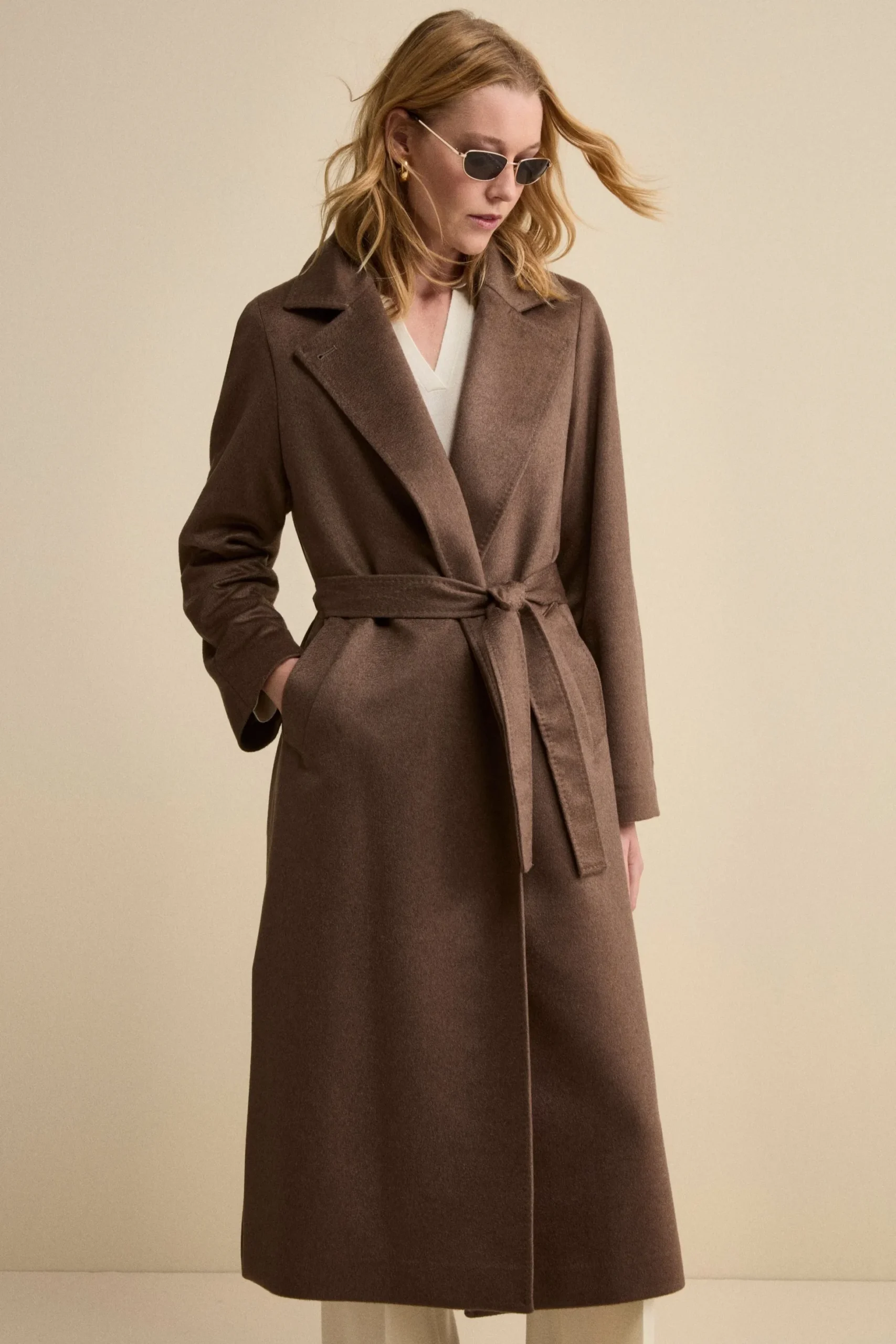 Cappotto Vestaglia Lungo in Puro Cashmere - NOCCIOLA