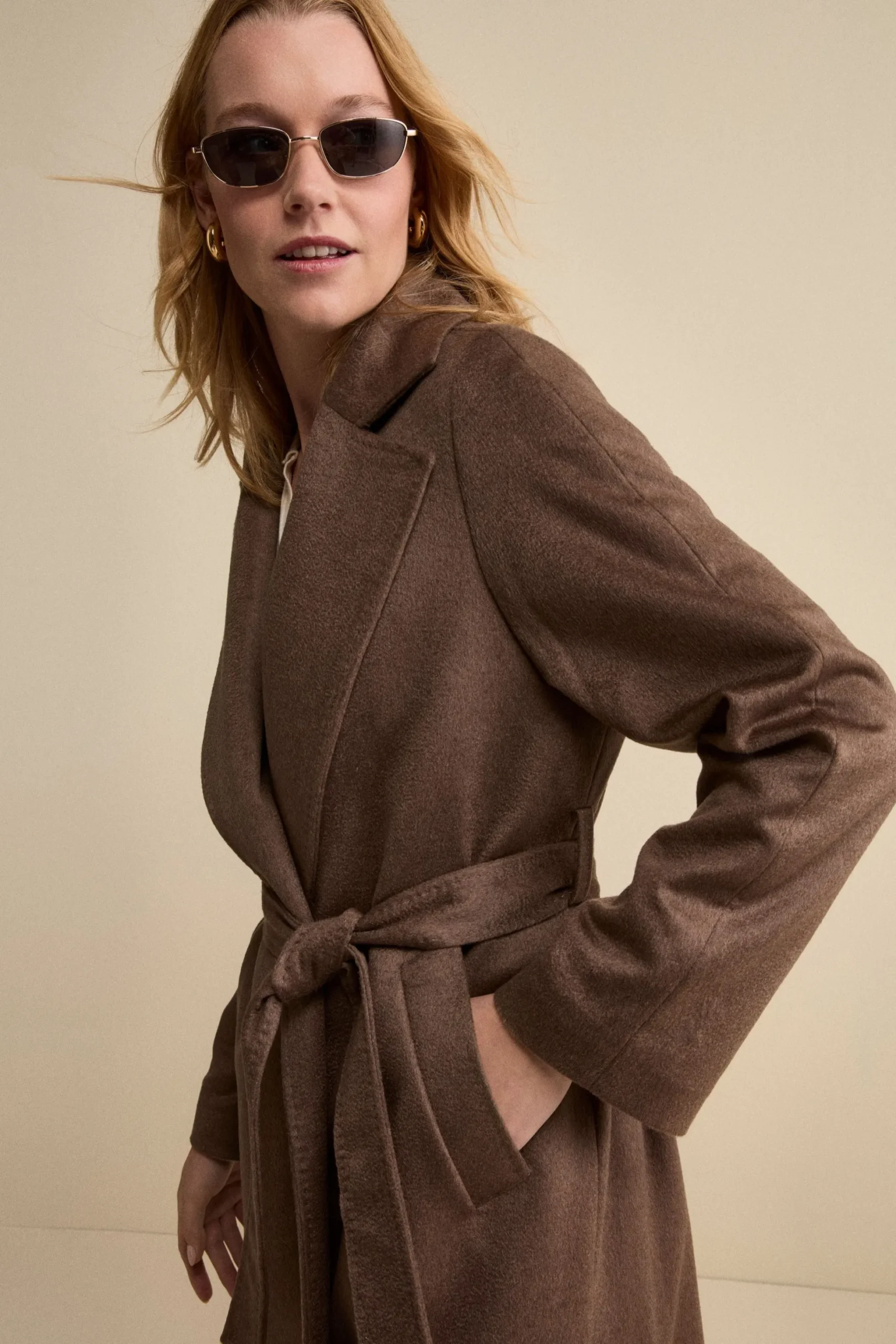 Cappotto Vestaglia Lungo in Puro Cashmere - NOCCIOLA