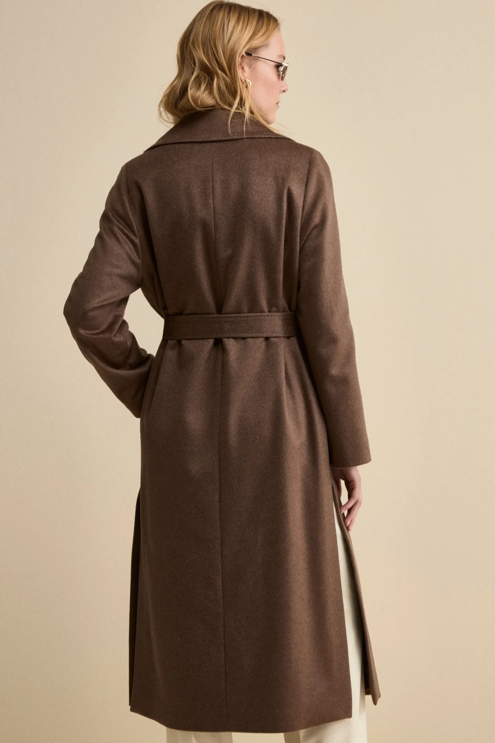 Cappotto Vestaglia Lungo in Puro Cashmere - NOCCIOLA