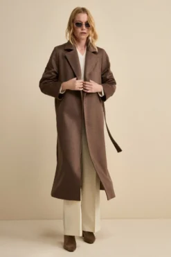 Cappotto Vestaglia Lungo in Puro Cashmere - NOCCIOLA