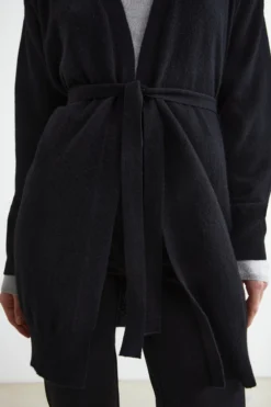 Cardigan con Cintura in Lana e Cashmere - NERO