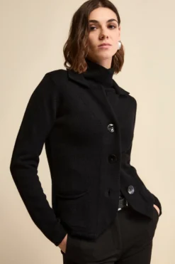 Cardigan in lana con bottoni - NERO
