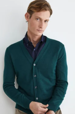 Cardigan in lana con bottoni - VERDE SCURO