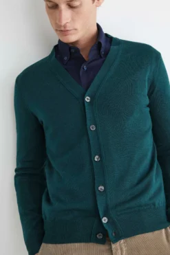 Cardigan in lana con bottoni - VERDE SCURO