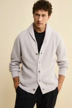 Cardigan in Lana Merino a Costa Inglese - GRIGIO CHIARO