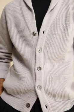 Cardigan in Lana Merino a Costa Inglese - GRIGIO CHIARO