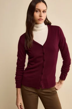 Cardigan in Lana Merino con Scollo a V - BORDEAUX