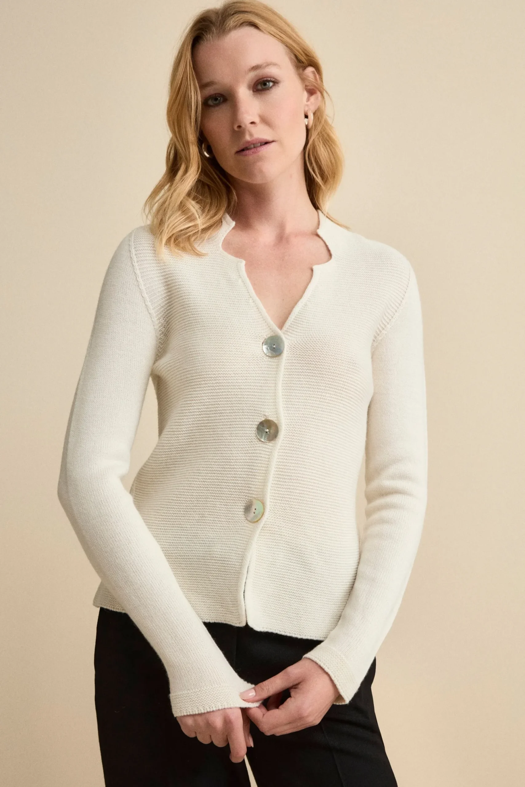 Cardigan in lana Merino - ECRU