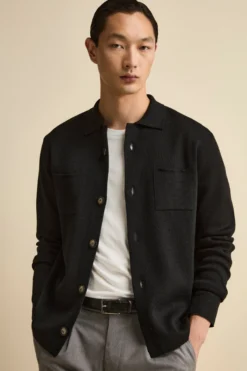 Cardigan in Misto Lana con Tasche - NERO