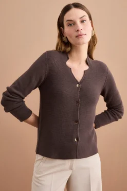 Cardigan Links Scollo a V in Cotone - TERRA