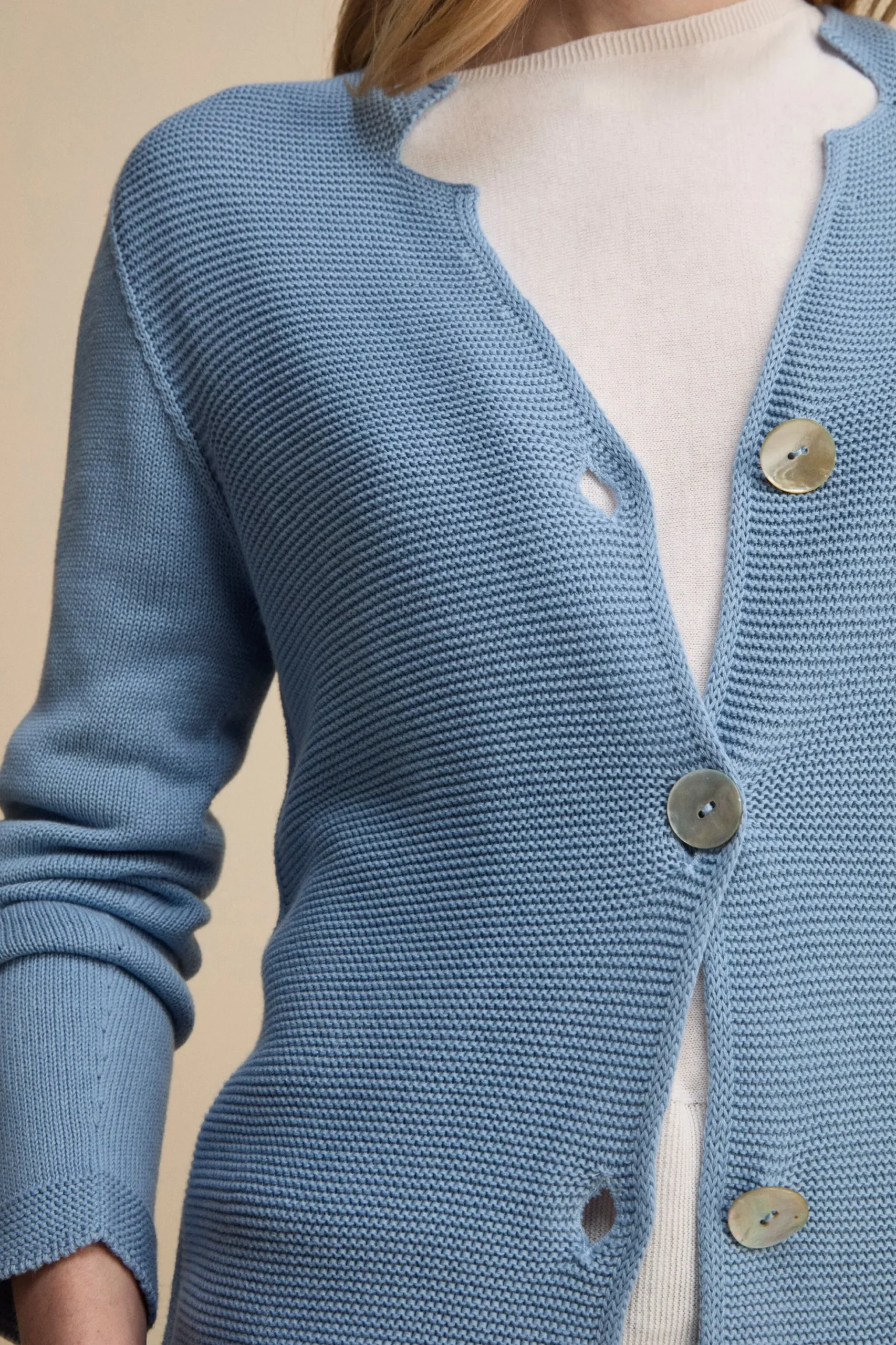 Cardigan Links Scollo a V in Cotone - AZZURRO