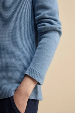 Cardigan Links Scollo a V in Cotone - AZZURRO