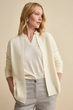 Cardigan Lungo con Collo a Scialle in Lana - PANNA