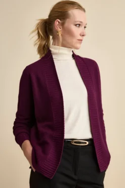 Cardigan Lungo con Collo a Scialle in Lana - PRUGNA