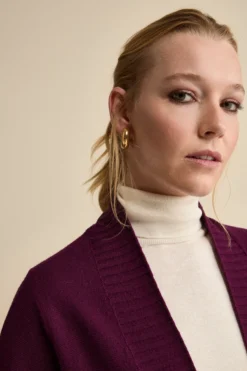 Cardigan Lungo con Collo a Scialle in Lana - PRUGNA