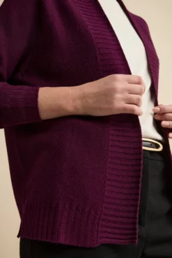 Cardigan Lungo con Collo a Scialle in Lana - PRUGNA