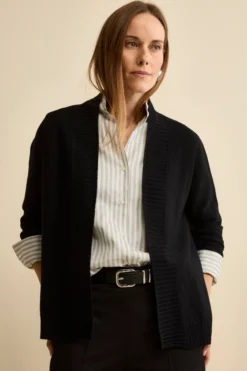 Cardigan Lungo con Collo a Scialle in Lana - NERO