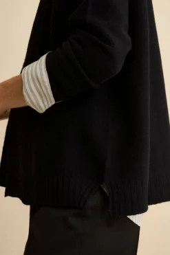 Cardigan Lungo con Collo a Scialle in Lana - NERO
