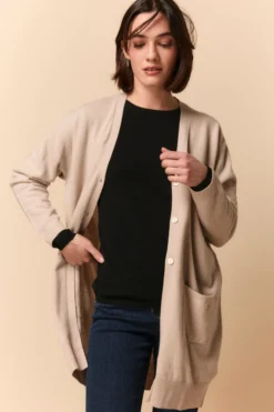 Cardigan Lungo con Tasche in Lana e Cashmere - STUCCO