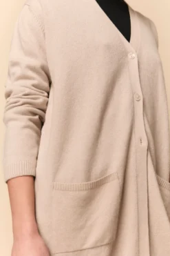 Cardigan Lungo con Tasche in Lana e Cashmere - STUCCO