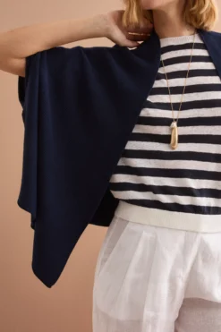 Cardigan Lungo in Cotone con Manica Kimono - NAVY