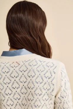 Cardigan Scollo a V Traforato in Lana e Cashmere - LATTE