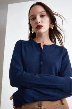 Cardigan Slim in lana merino - BLU
