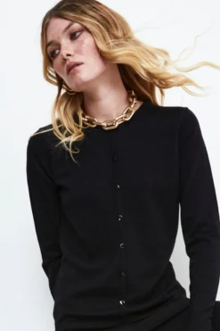 Cardigan Slim in lana merino - NERO