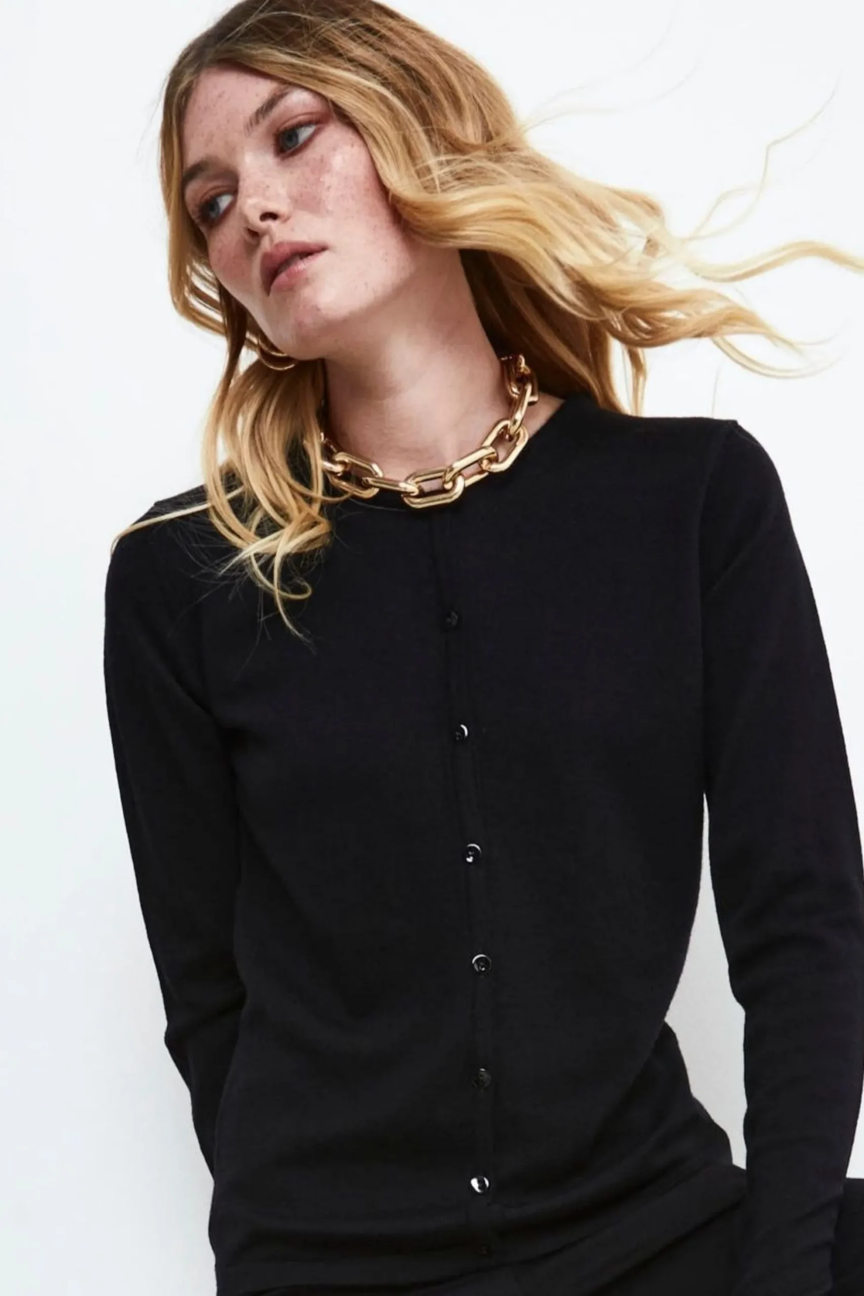 Cardigan Slim in lana merino - NERO