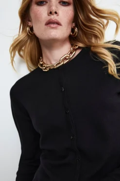 Cardigan Slim in lana merino - NERO