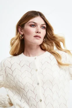 Cardigan Traforato in lana e cashmere - LATTE