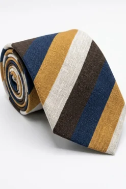 Cravatta Casual Jacquard in Seta a Righe - RIGATO BLU/MARRONE