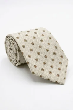 Cravatta in Lino e Seta a Fiori - FANT. BEIGE