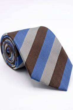 Cravatta in Seta Rigata - RIGATO BLU/MARRONE