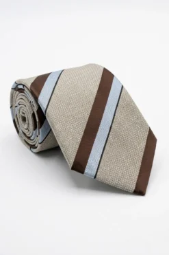 Cravatta Jacquard in Cotone e Seta a Righe - BEIGE RIGATO