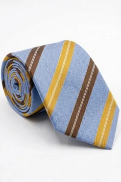 Cravatta Jacquard in Seta Rigata - RIGATO AZZURRO/MARRONE